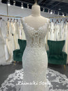 High Quality French Lace Mermaid Sexy Back Wedding Dress with Long Train