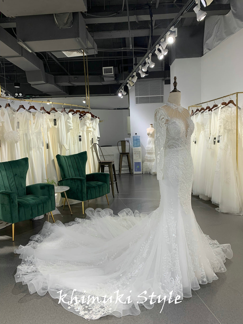 Mermaid High Neckline Long Sleeve Luxury Wedding Dress