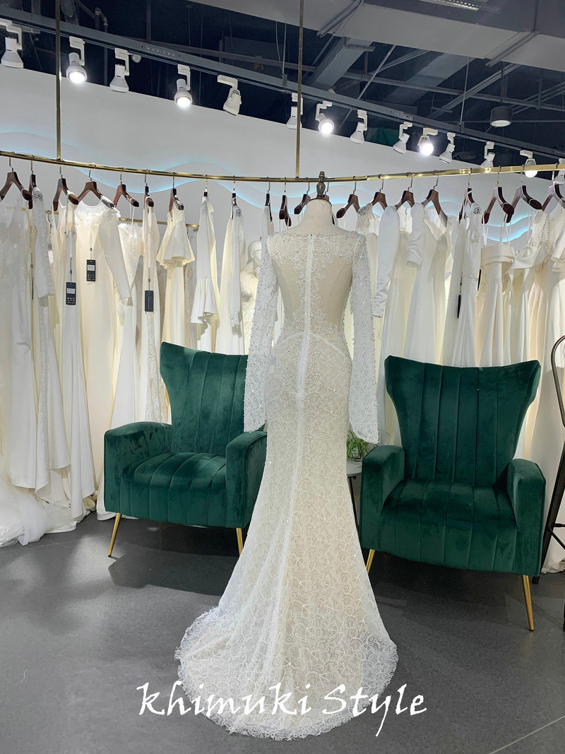 Mermaid Boho Long Sleeve Wedding Dress
