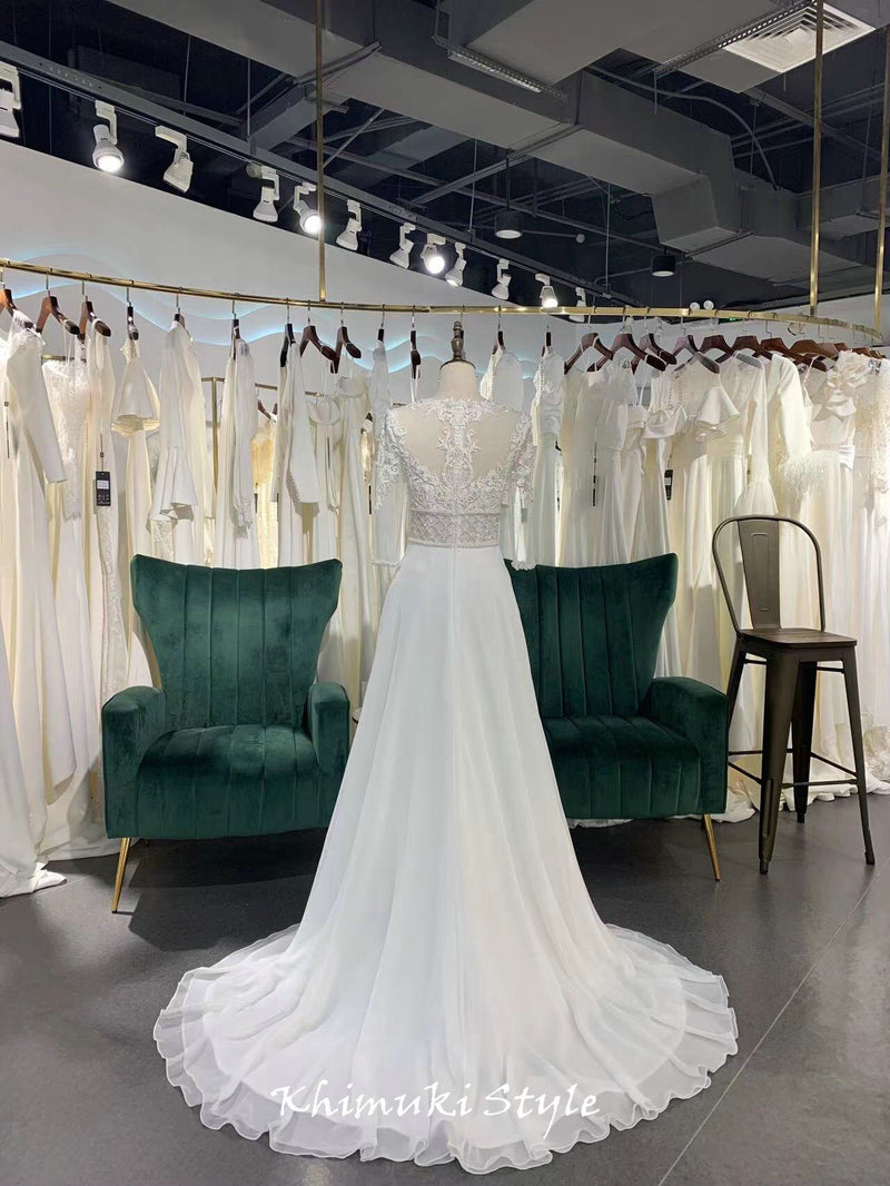 Long Sleeve Sheer Lace Wedding Dress