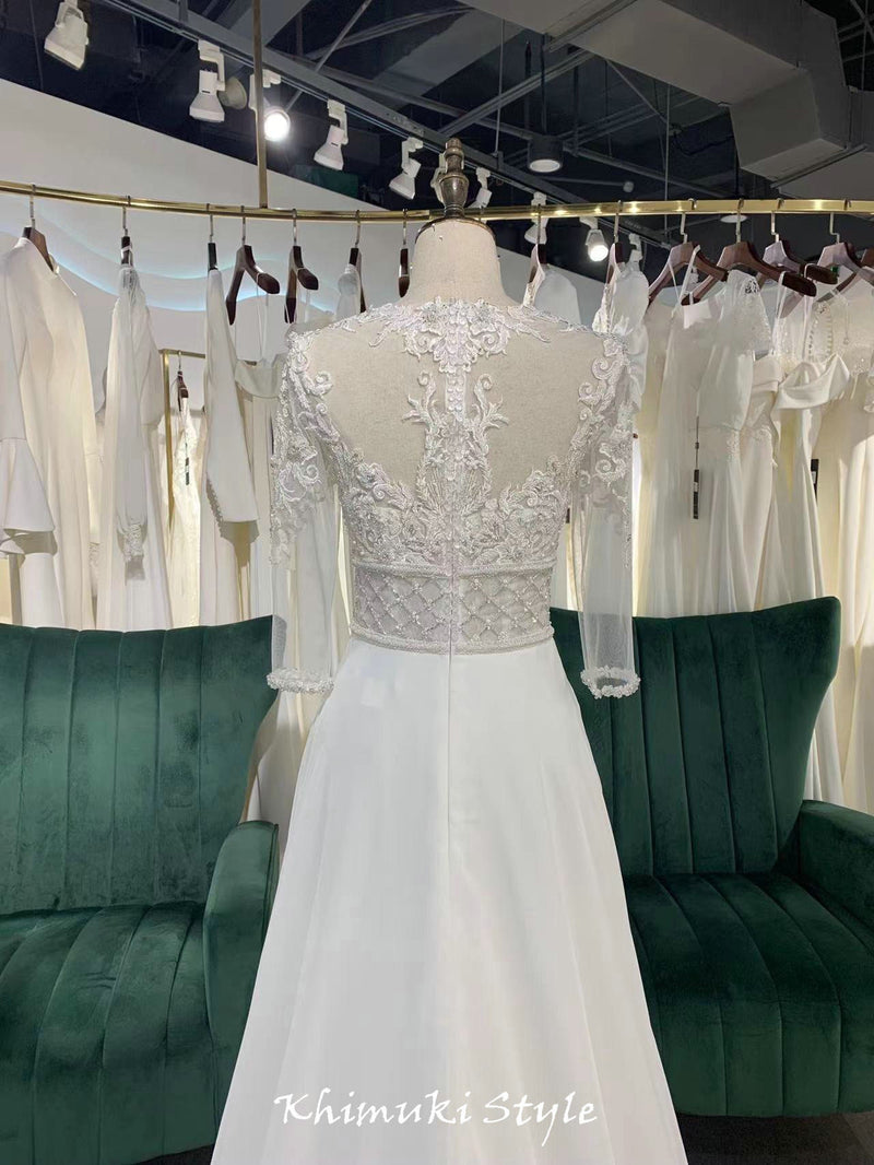 Long Sleeve Sheer Lace Wedding Dress