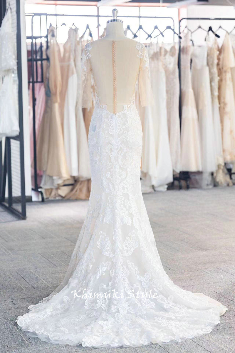Classic Mermaid Half Sleeve Lace Wedding Dress