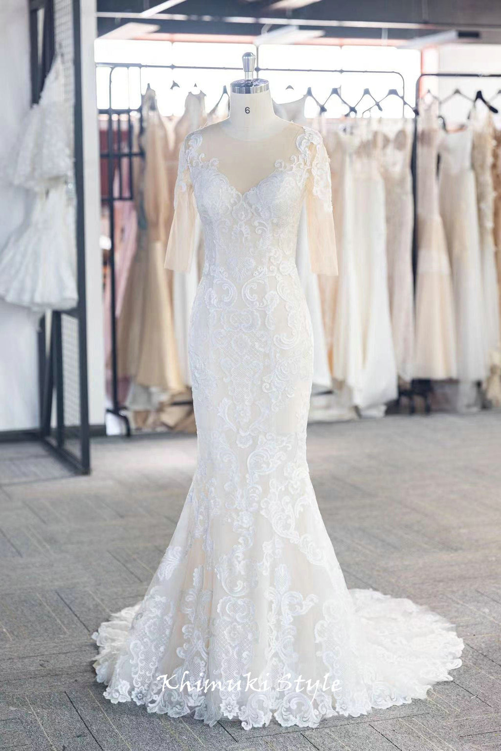 Classic Mermaid Half Sleeve Lace Wedding Dress