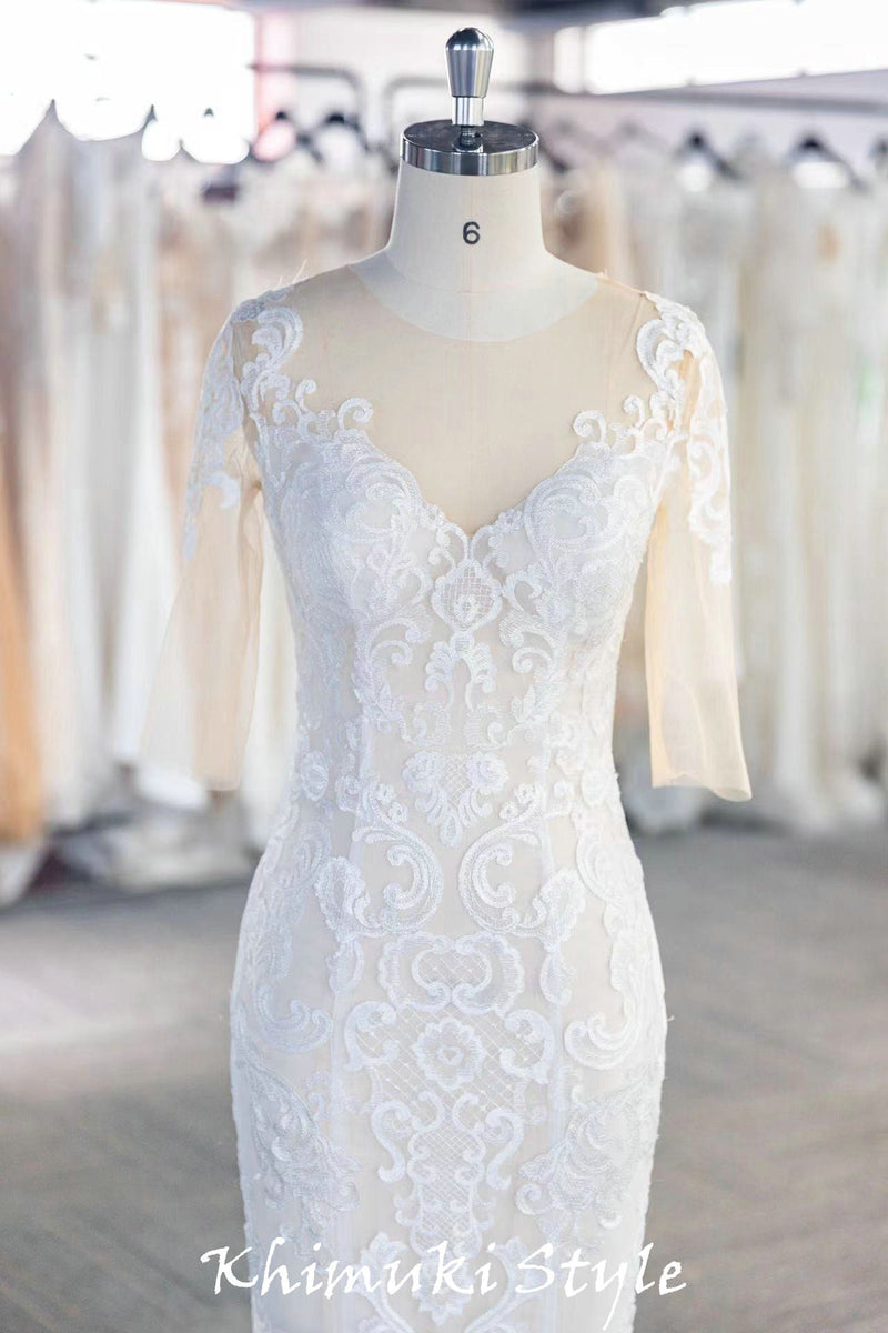 Classic Mermaid Half Sleeve Lace Wedding Dress