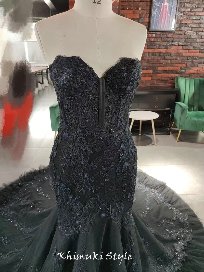 Mermaid Black Lace Wedding Dress