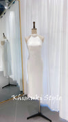 Short Halter Neckline Fit and Flare Wedding Dress