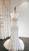 Classic Mermaid Deep V-back Sheer Lace Wedding Dress