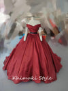 Ball Gown Off Shoulder Sleeve Deep Red  Wedding Dress with Detachable Band