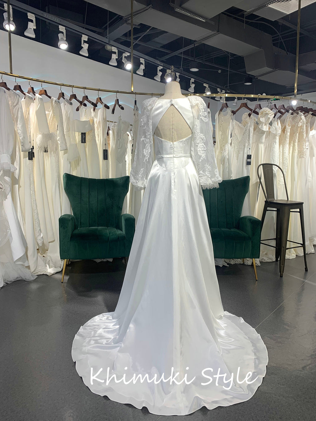 High Quality Soft Satin Long Sleeve Boho Wedding Dress