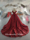 Ball Gown Off Shoulder Sleeve Deep Red  Wedding Dress with Detachable Band