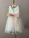 Pearl Skirt Flower Girl Dress with Blush Pink Band