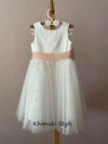 Pearl Skirt Flower Girl Dress with Blush Pink Band