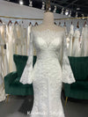 Fit and Flare Off Shoulder Long Sleeve Wedding Dress