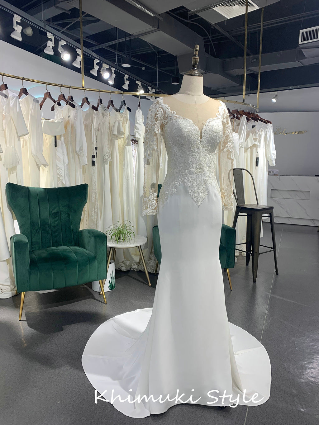 Sheer Back Fit and Flare Long Sleeve Wedding Dress