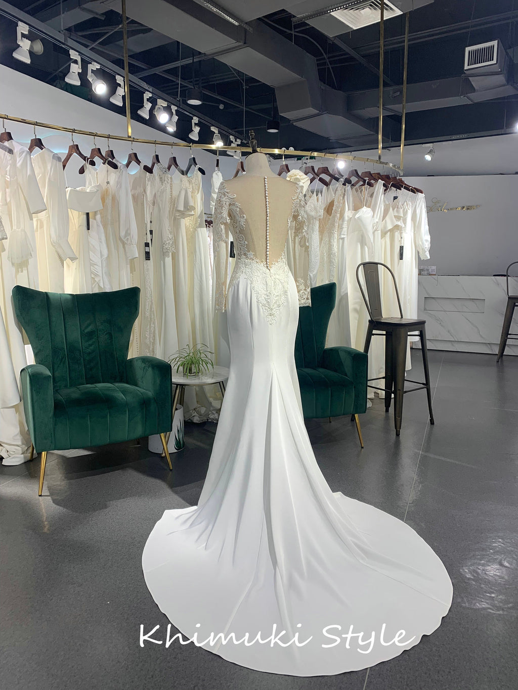 Sheer Back Fit and Flare Long Sleeve Wedding Dress