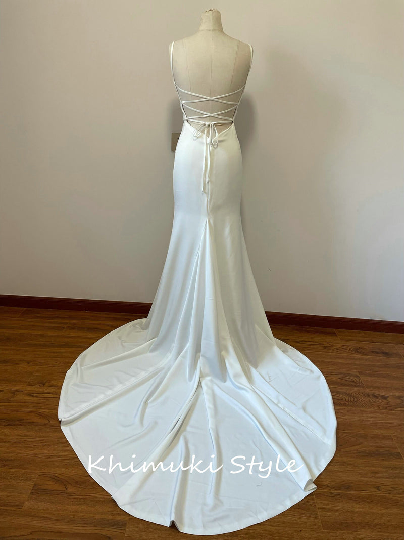 Fit and Flare Square Neckline Criss-Cross Back Wedding Dress