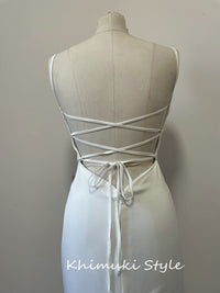 Fit and Flare Square Neckline Criss-Cross Back Wedding Dress