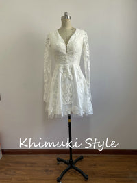 Knee Length Long Sleeve Boho Lace Wedding Dress