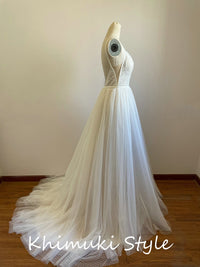 Low Back Dot Tulle Summer Wedding Dress