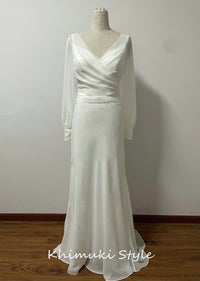 Long Sleeve Ivory Chiffon Vintage Wedding Dress