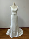 Fit and Flare Square Neckline Crepe Wedding Dress