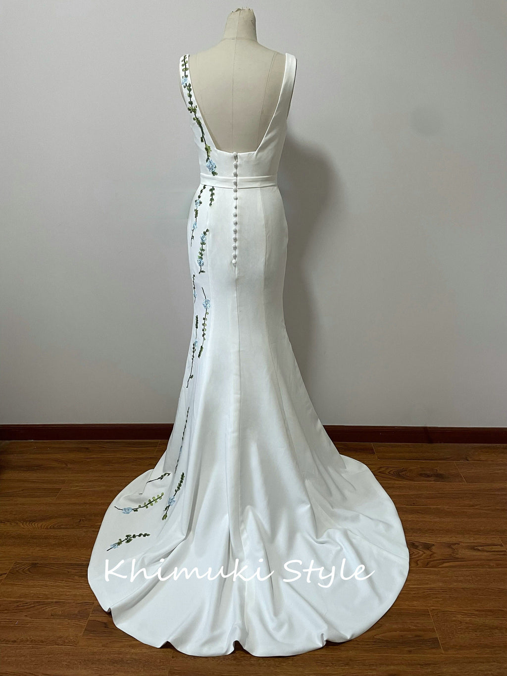 Fit and Flare Square Neckline Crepe Wedding Dress