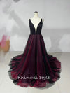 A line Black and Burgundy Prom Dress
