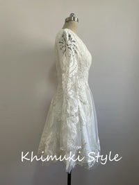 Knee Length Long Sleeve Boho Lace Wedding Dress