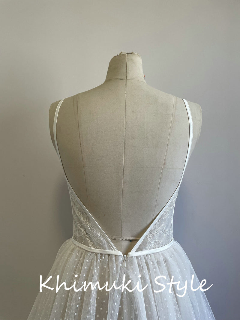 Low Back Dot Tulle Summer Wedding Dress