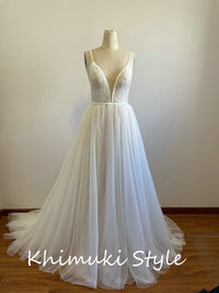 Low Back Dot Tulle Summer Wedding Dress