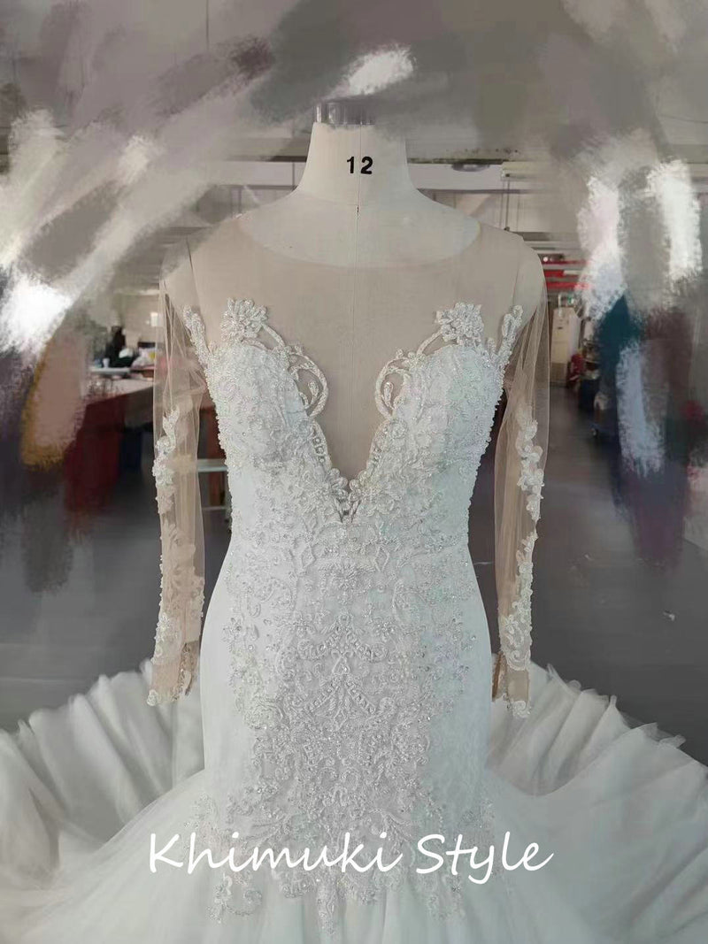 Mermaid Long Sleeve Sheer Lace Wedding Dress