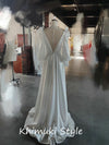 High Quality Boho Long Sleeve Ivory Satin Wedding Dress