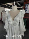 High Quality Boho Long Sleeve Ivory Satin Wedding Dress