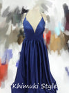 Simple Halter Neckline Navy Blue Prom Dress