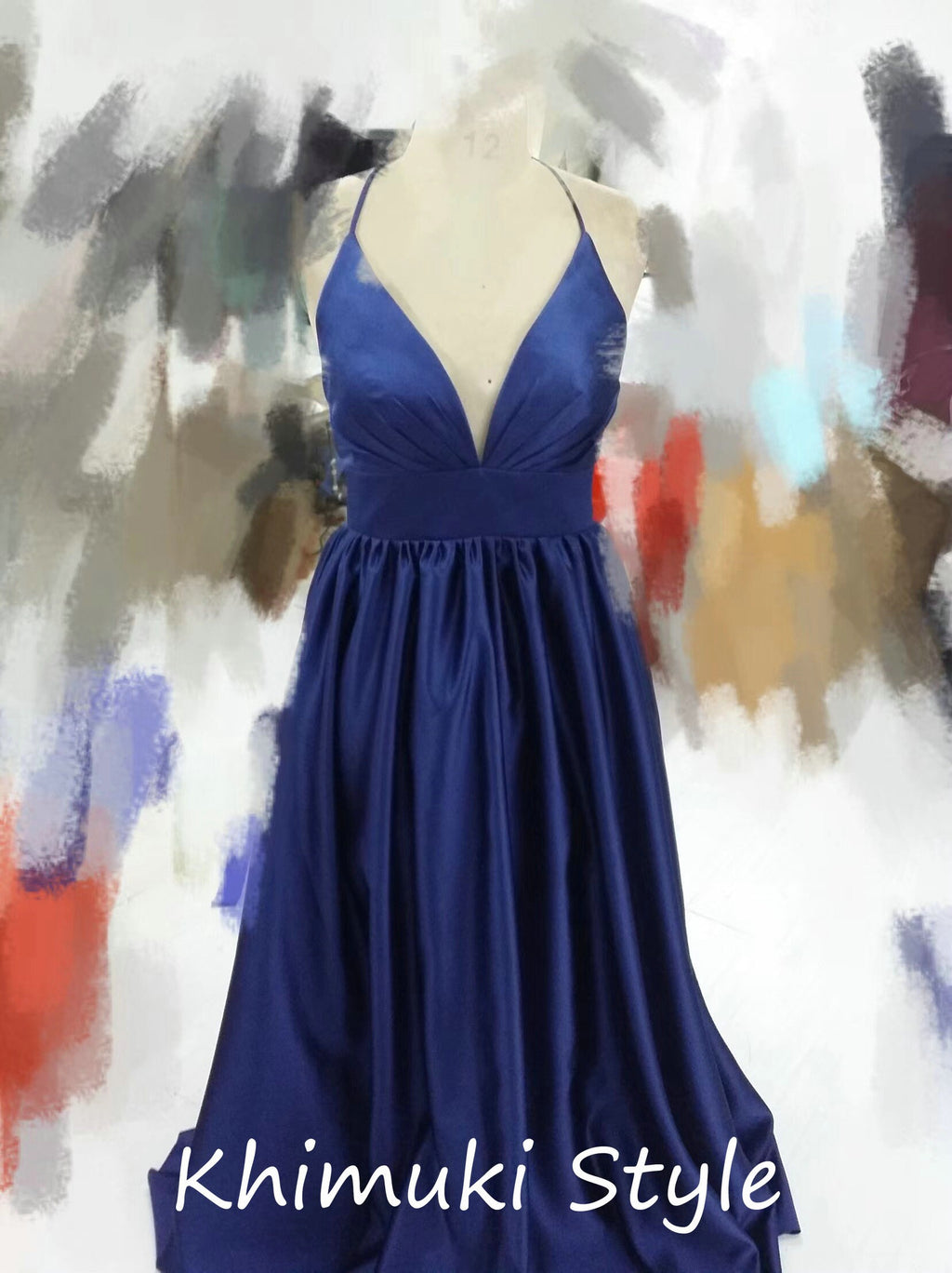 Simple Halter Neckline Navy Blue Prom Dress