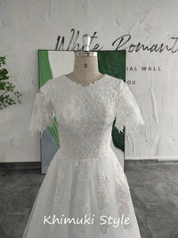Modest Short Sleeve Lace Wedding Dress