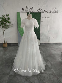 Modest Short Sleeve Lace Wedding Dress