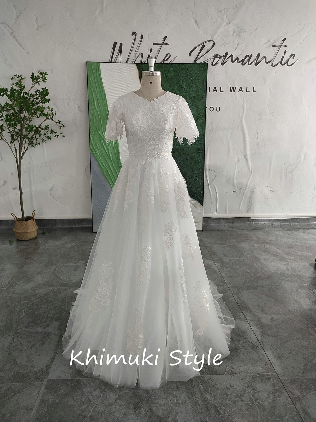 Modest Short Sleeve Lace Wedding Dress