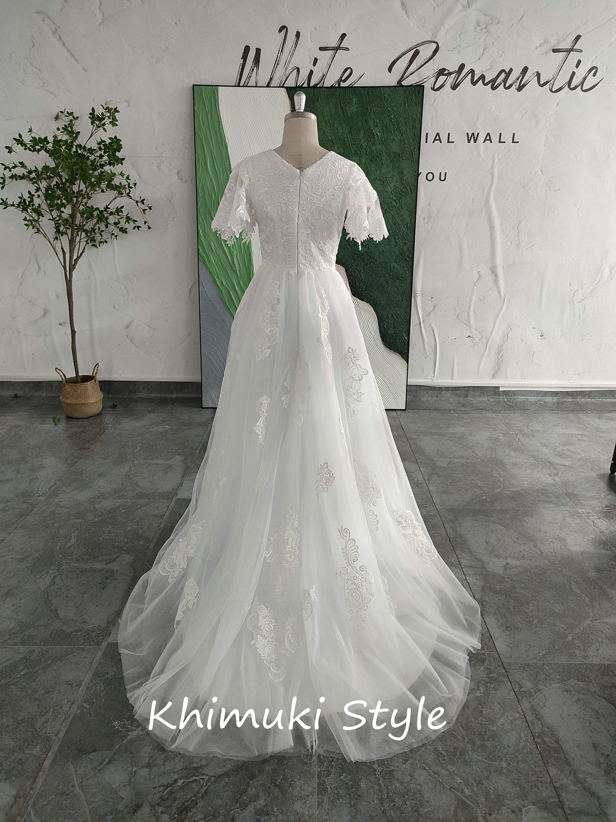 Modest Short Sleeve Lace Wedding Dress