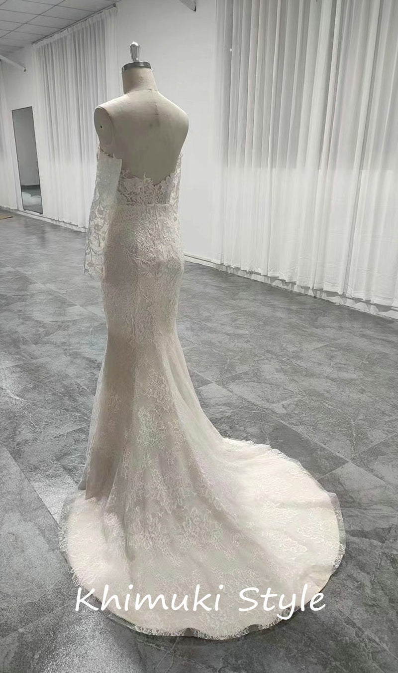 Off Shoulder Long Sleeve Lace Wedding Dress