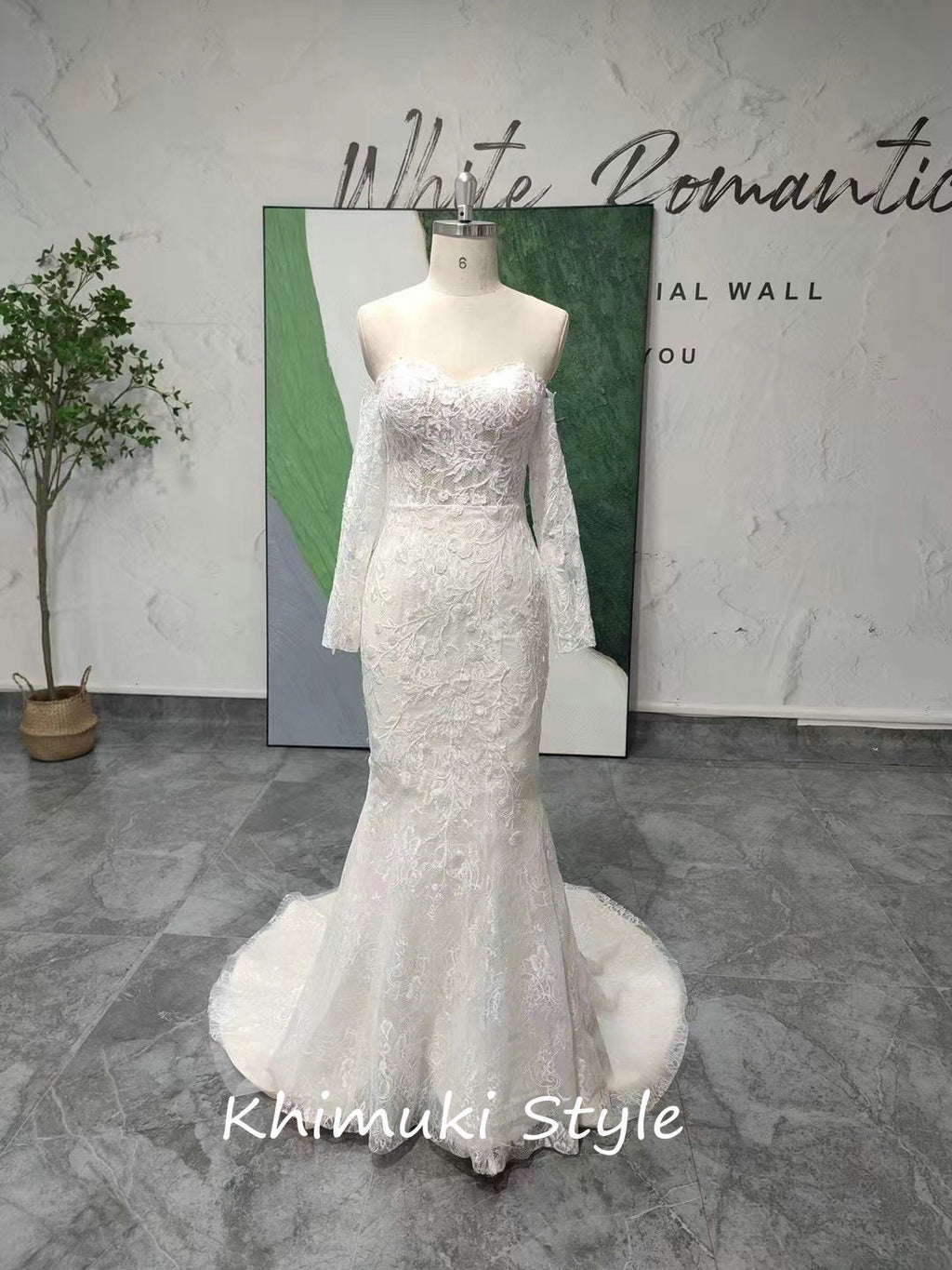 Off Shoulder Long Sleeve Lace Wedding Dress