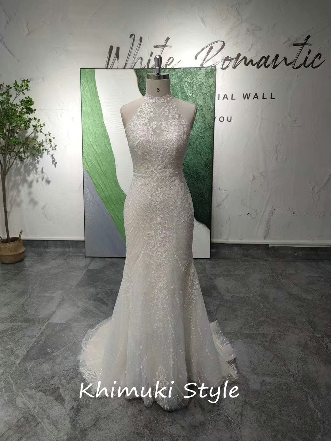 Mermaid Halter Neckline Lace Wedding Dress