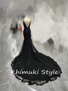 Classic Mermaid French Lace Black Wedding Dress
