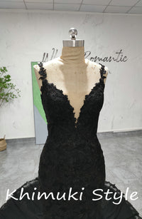Classic Mermaid French Lace Black Wedding Dress
