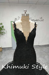 Classic Mermaid French Lace Black Wedding Dress