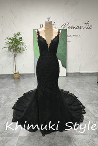 Classic Mermaid French Lace Black Wedding Dress