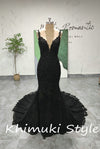 Classic Mermaid French Lace Black Wedding Dress