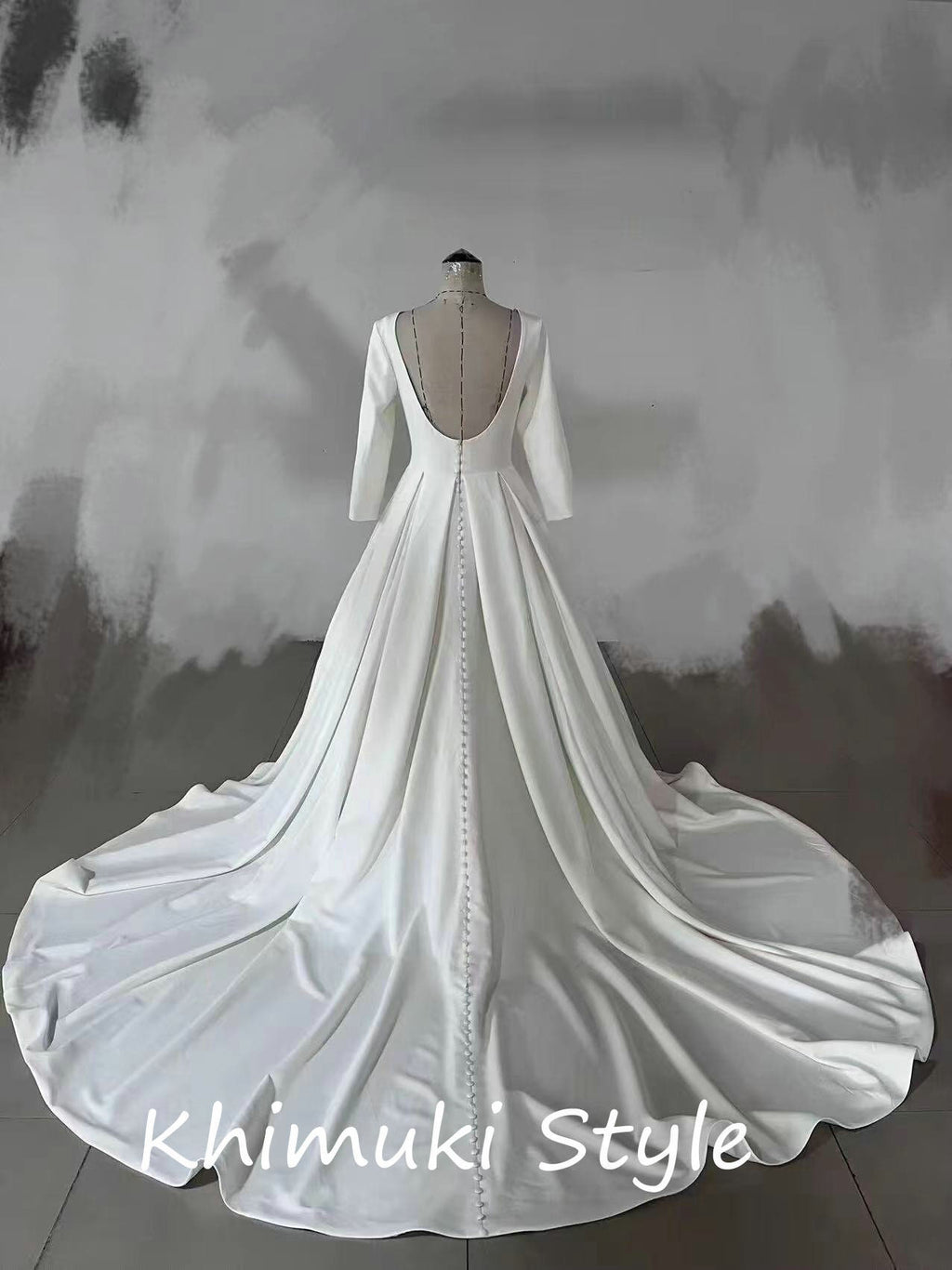 Low Back Long Sleeve Crepe Minimal Wedding Dress