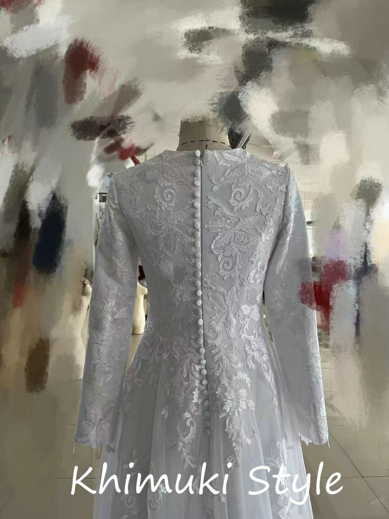 Modest Long Sleeve French Lace Wedding Dress