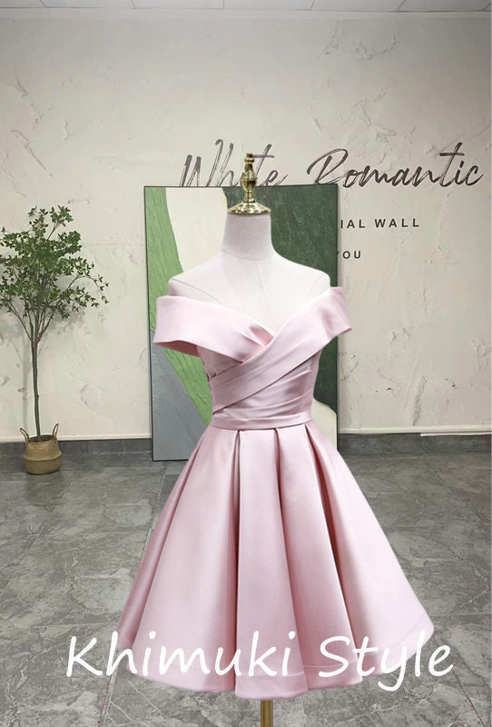 Knee Length Off Shoulder Pink Party Dress